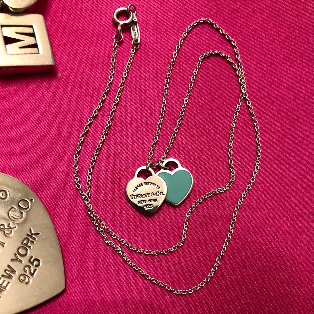 ✨✨✨SOLD✨✨✨ Return to Tiffany Blue Enamel Double Mini Heart Tag Necklace - Picture 2 of 11